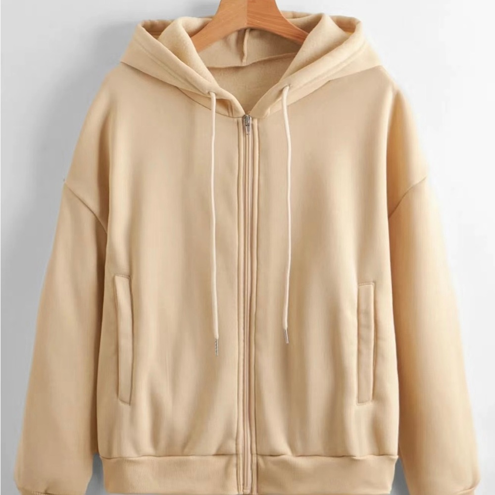 Women's Solid Color Zip Up Thermal Lined Drawstring Hoodie long sleeve  …
